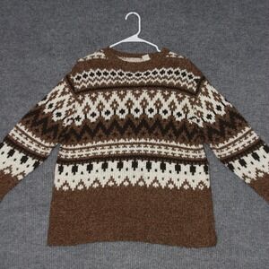 Carolyn‎ Taylor Essentials Womens Fair Isle Knit Sweater XL Brown White Acrylic